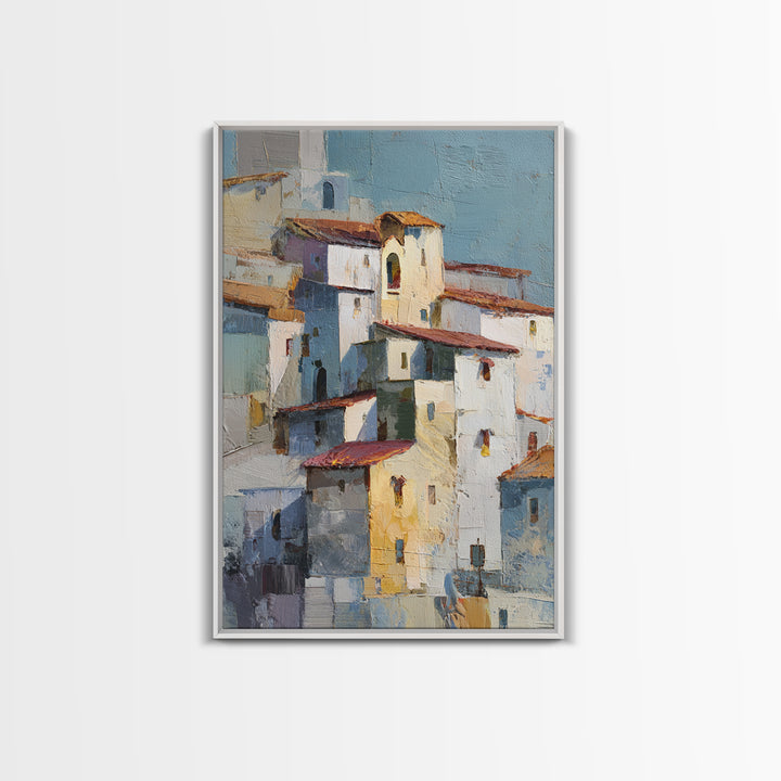 Terracotta Rooftops Against Pale Sky Framed Canvas Print, Italian Villa Art, Digital Art Print, Living Room Decor, Villa, IVA-2x3-60