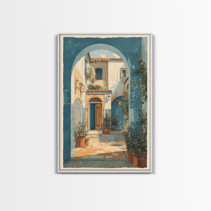 Mediterranean Arch Framing Blue Sea Framed Canvas Print, Italian Villa Art, Gallery Wall Set, Living Room Decor, Villa, IVA-2x3-64