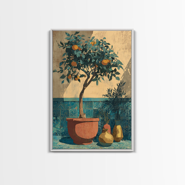 Orange Tree in a Courtyard Planter Canvas Print, Italian Villa Art, Statement Artwork, Living Room Decor, Fine Art, Villa, IVA-2x3-70