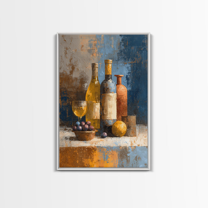 White Wine and Olives Still Life Canvas Print, Italian Villa Art, Neutral Wall Art, Living Room Decor, Oil Painting, Villa, IVA-2x3-72