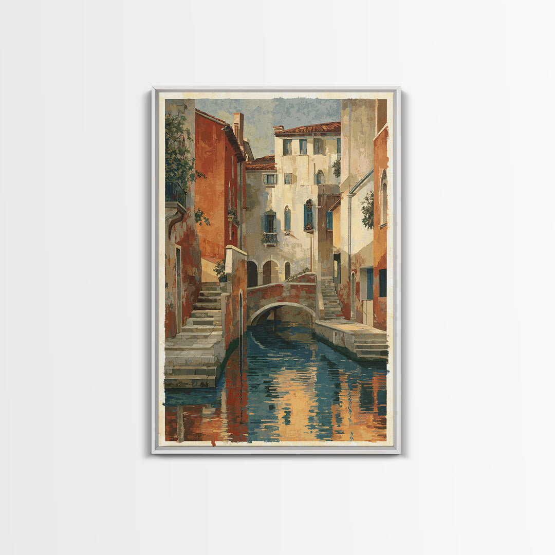 Venetian Canal Reflection Without City Crowd Canvas Print, Italian Villa Art, Textured Painting, Living Room Decor, Villa, IVA-2x3-76