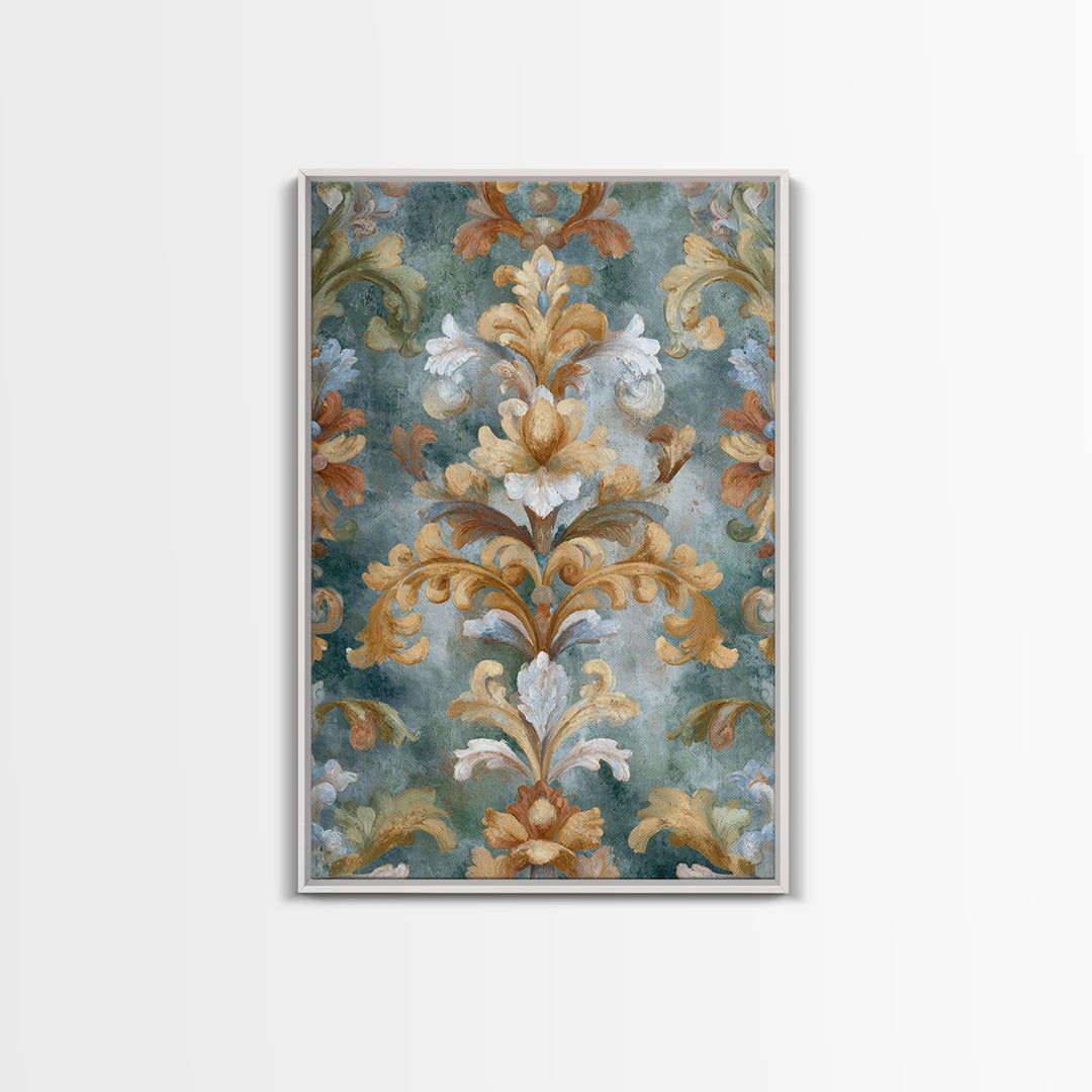 Florentine Floral Ornament Pattern Framed Canvas Print, Italian Villa Art, Room Decor, Living Room Decor, Oil Painting, Villa, IVA-2x3-90