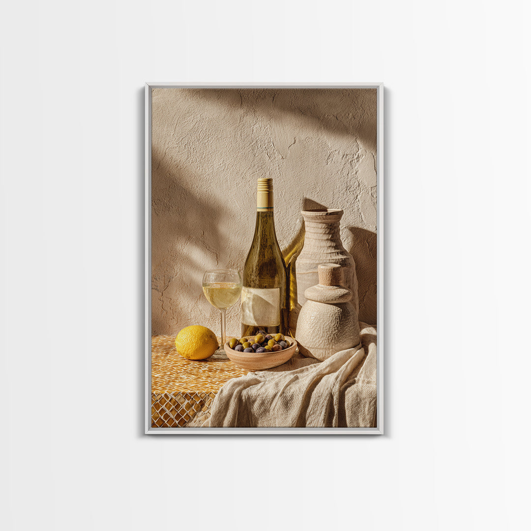 White Wine and Olives Still Life Canvas Print, Italian Villa Art, Fine Art Print, Living Room Decor, Fine Art, Villa, IVA-2x3-96