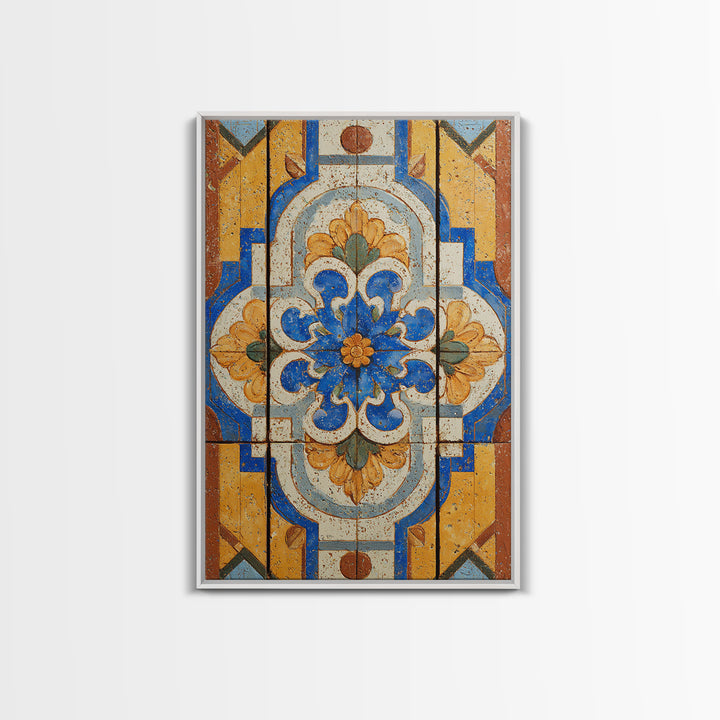 Italian Tile Pattern Framed Canvas Print, Italian Villa Art, Textured Painting, Living Room Decor, Villa, Living Room Wall Art, IVA-2x3-97