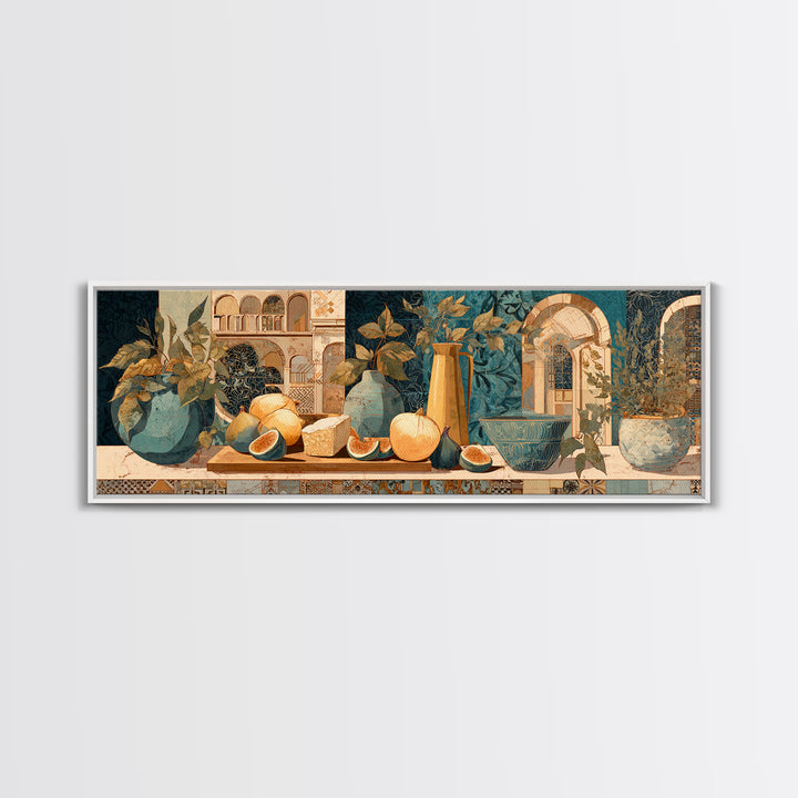 Figs and Cheese on Rustic Wooden Board Framed Canvas Print, Italian Villa Art, Printable Wall Art, Living Room Decor, Villa, IVA-3x1-1