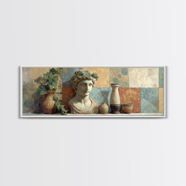 Classic Roman Statue Bust Canvas Print, Italian Villa Art, Landscape Art, Living Room Decor, Abstract Art, Villa, IVA-3x1-100