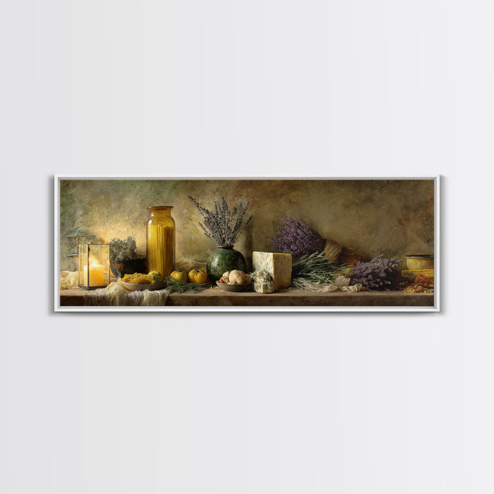 Pasta Herbs and Tomatoes Still Life Canvas Print, Italian Villa Art, Living Room Art, Living Room Decor, Watercolor Art, Villa, IVA-3x1-11