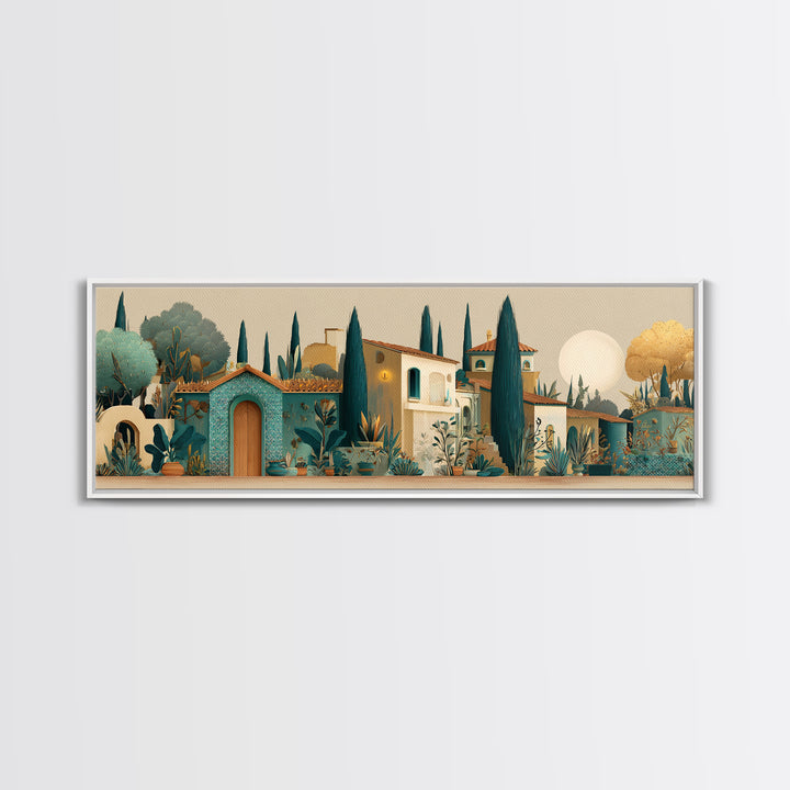 Tuscan Hillside with Cypress Trees and Golden Canvas Print, Italian Villa Art, Digital Wall Art, Living Room Decor, Villa, IVA-3x1-17