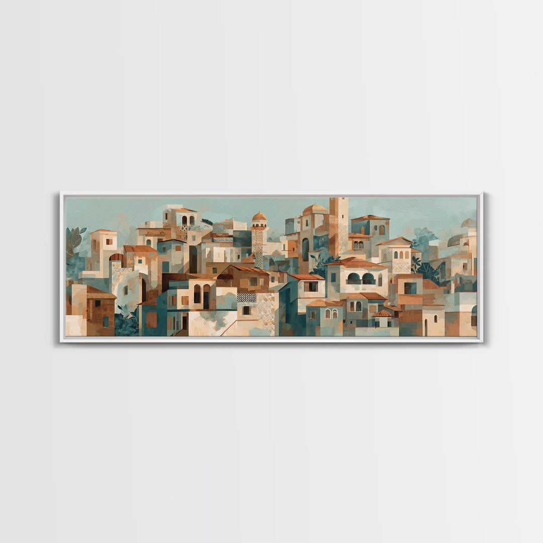 Terracotta Rooftops Against Pale Sky Canvas Print, Italian Villa Art, Neutral Wall Art, Living Room Decor, Fine Art, Villa, IVA-3x1-20