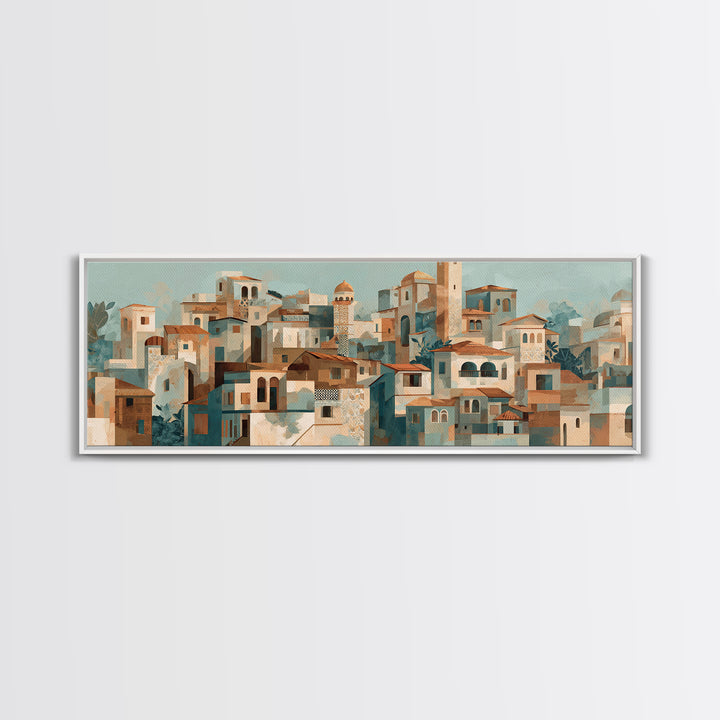 Terracotta Rooftops Against Pale Sky Canvas Print, Italian Villa Art, Neutral Wall Art, Living Room Decor, Fine Art, Villa, IVA-3x1-20