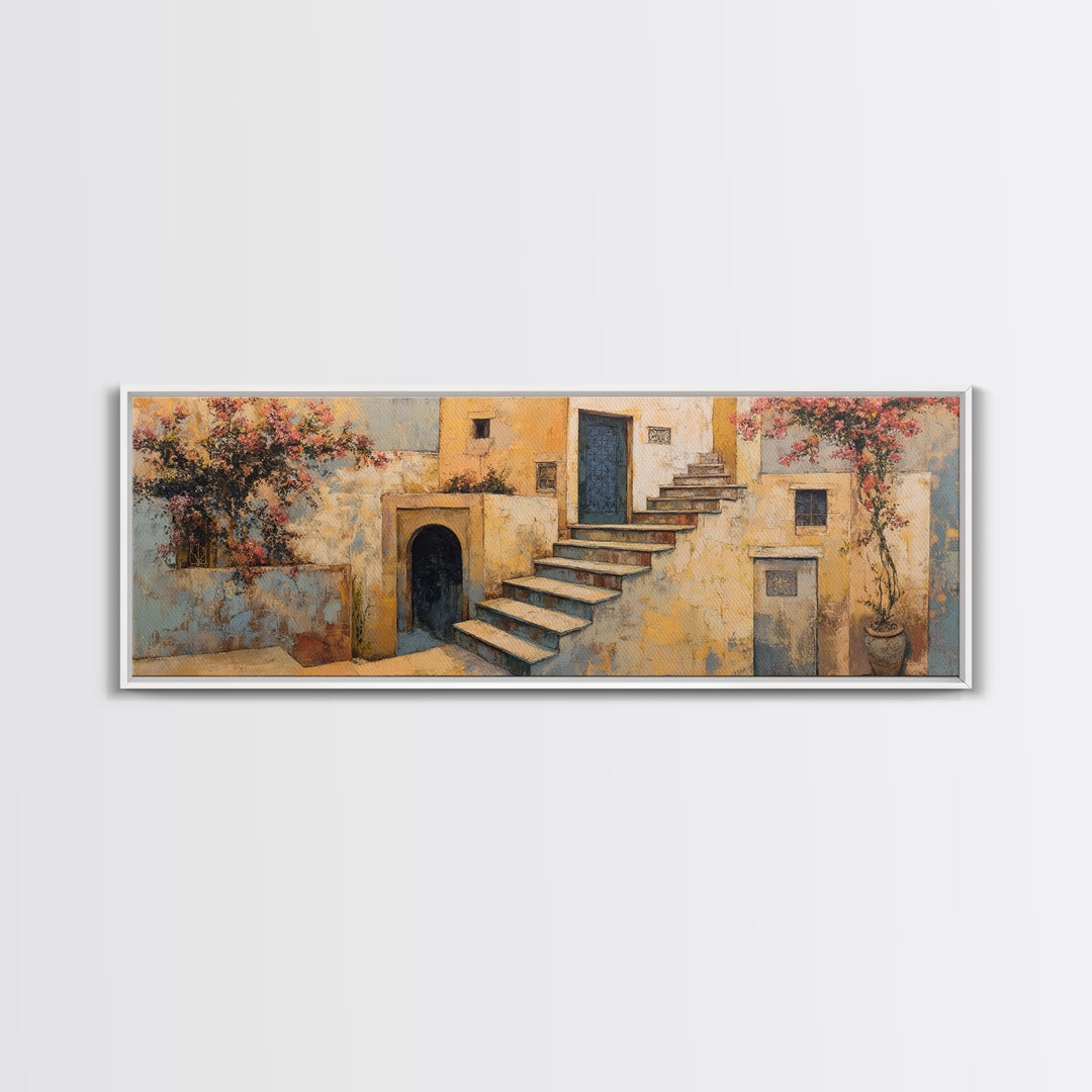 Sunlit Stone Stairway Canvas Print, Italian Villa Art, Rustic Home Decor, Living Room Decor, Fine Art, Villa, Boho Decor, IVA-3x1-3