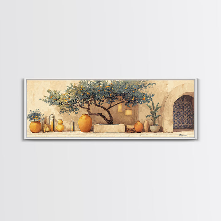 Orange Tree in a Courtyard Planter Canvas Print, Italian Villa Art, Statement Artwork, Living Room Decor, Fine Art, Villa, IVA-3x1-30
