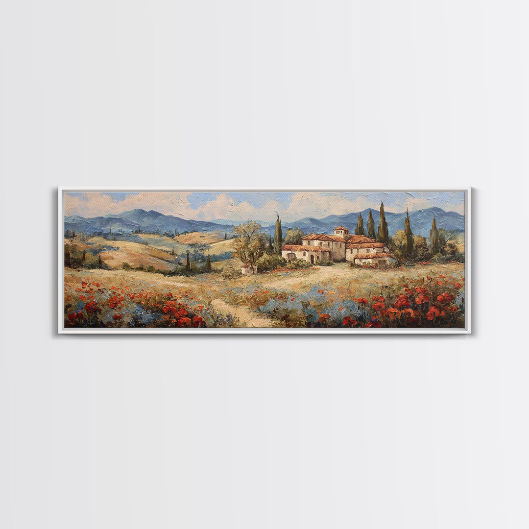 Tuscan Poppy Field Canvas Print, Italian Villa Art, Gallery Decor, Living Room Decor, Abstract Art, Villa, Minimalist Decor, IVA-3x1-31