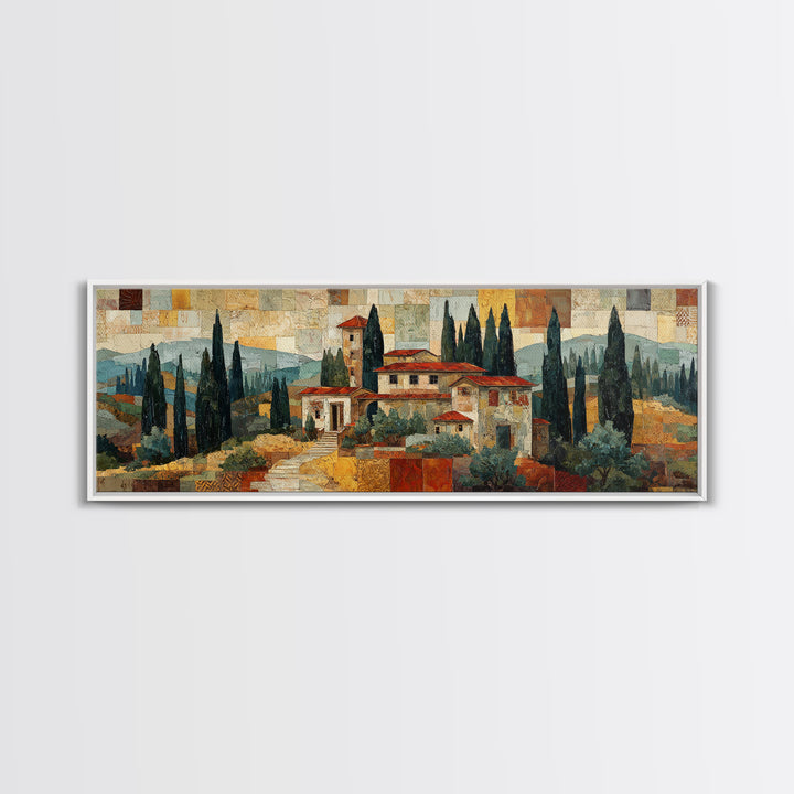 Tuscan Hillside with Cypress Trees and Golden Canvas Print, Italian Villa Art, Living Room Wall Art, Living Room Decor, Villa, IVA-3x1-41