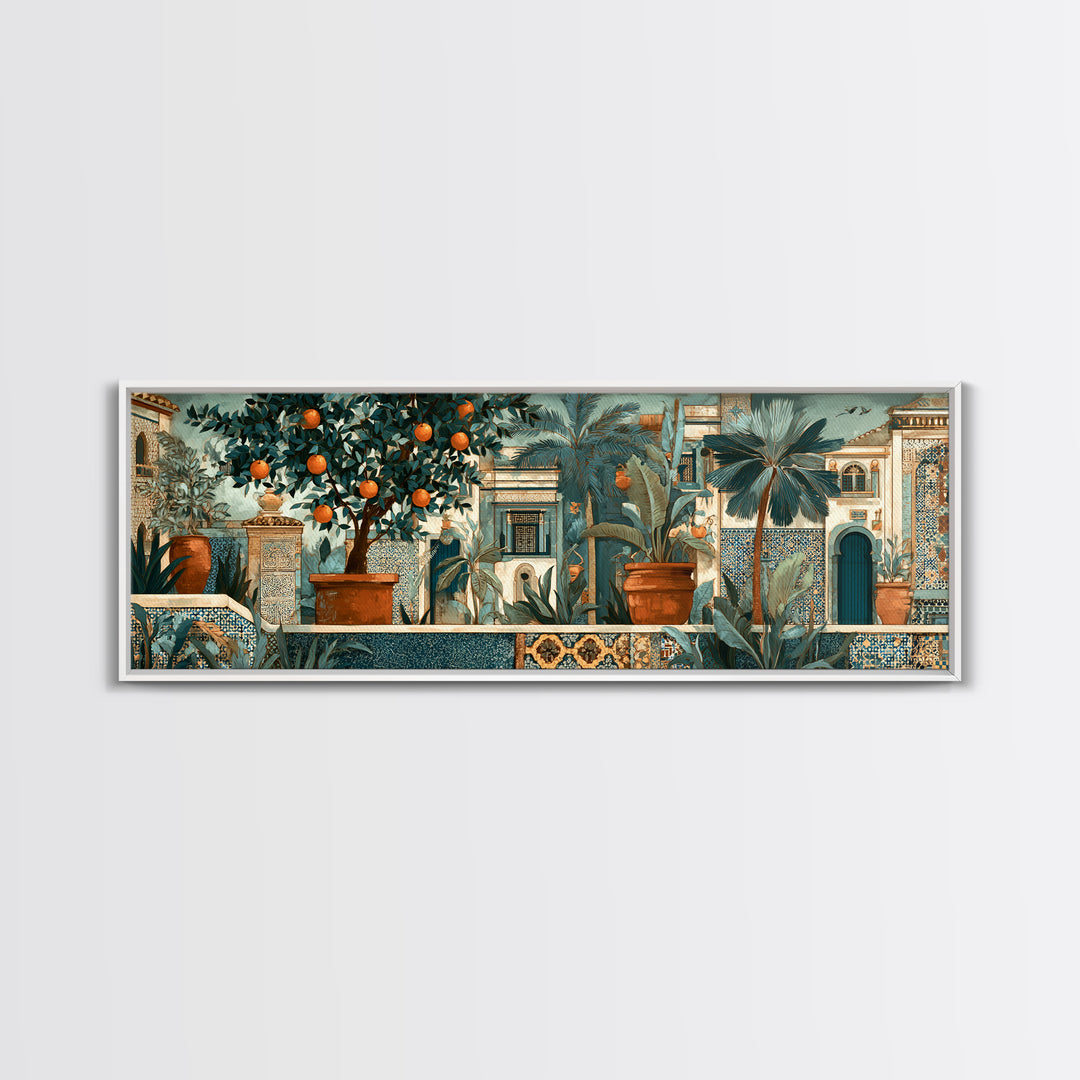 Orange Tree in a Courtyard Planter Canvas Print, Italian Villa Art, Coastal Decor, Living Room Decor, Fine Art, Villa, IVA-3x1-54
