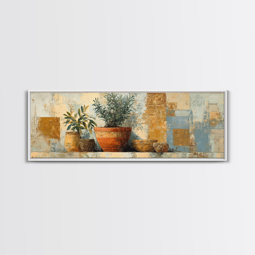 Terra Cotta Pot Canvas Print, Italian Villa Art, Living Room Art, Living Room Decor, Oil Painting, Villa, Neutral Decor, IVA-3x1-62
