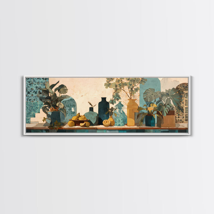 Marble Fruit Still Life Framed Canvas Print, Italian Villa Art, Neutral Decor, Living Room Decor, Fine Art, Villa, IVA-3x1-63
