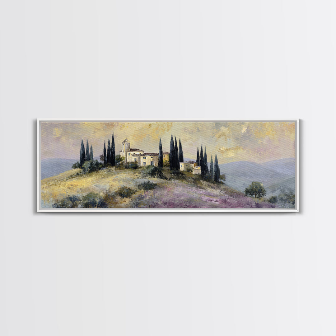 Tuscan Hillside with Cypress Trees and Golden Canvas Print, Italian Villa Art, Living Room Wall Art, Living Room Decor, Villa, IVA-3x1-65
