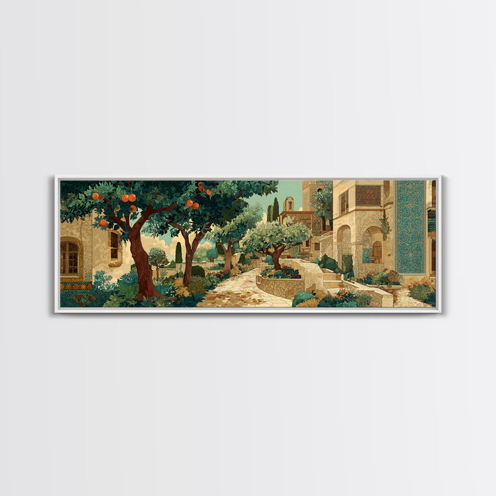 Olive Grove Path Framed Canvas Print, Italian Villa Art, Living Room Decor, Abstract Art, Villa, Coastal Wall Art, IVA-3x1-67