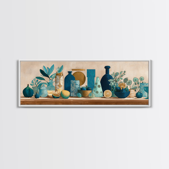 Figs and Cheese on Rustic Wooden Board Framed Canvas Print, Italian Villa Art, Bedroom Wall Decor, Living Room Decor, Villa, IVA-3x1-73