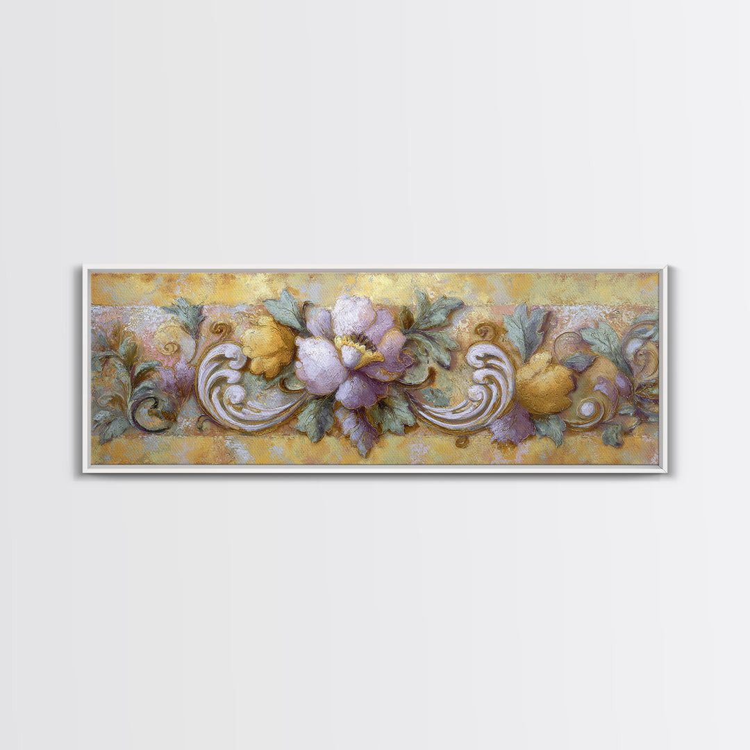 Florentine Floral Ornament Pattern Framed Canvas Print, Italian Villa Art, Printable Art, Living Room Decor, Fine Art, Villa, IVA-3x1-74