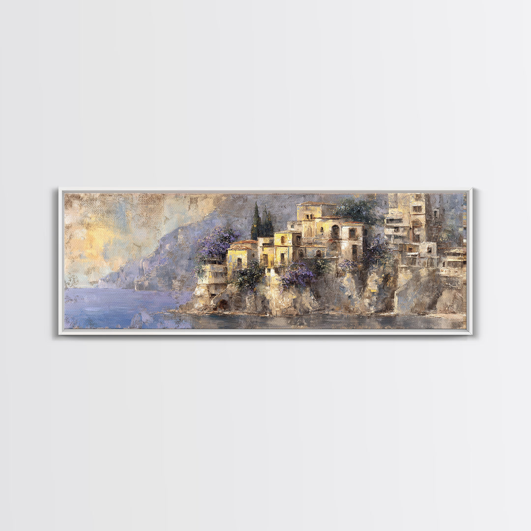 Amalfi Coast Cliffs Framed Canvas Print, Italian Villa Art, Printable Art, Living Room Decor, Villa, Digital Download Art, IVA-3x1-77