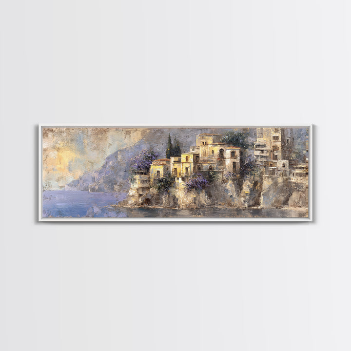 Amalfi Coast Cliffs Framed Canvas Print, Italian Villa Art, Printable Art, Living Room Decor, Villa, Digital Download Art, IVA-3x1-77