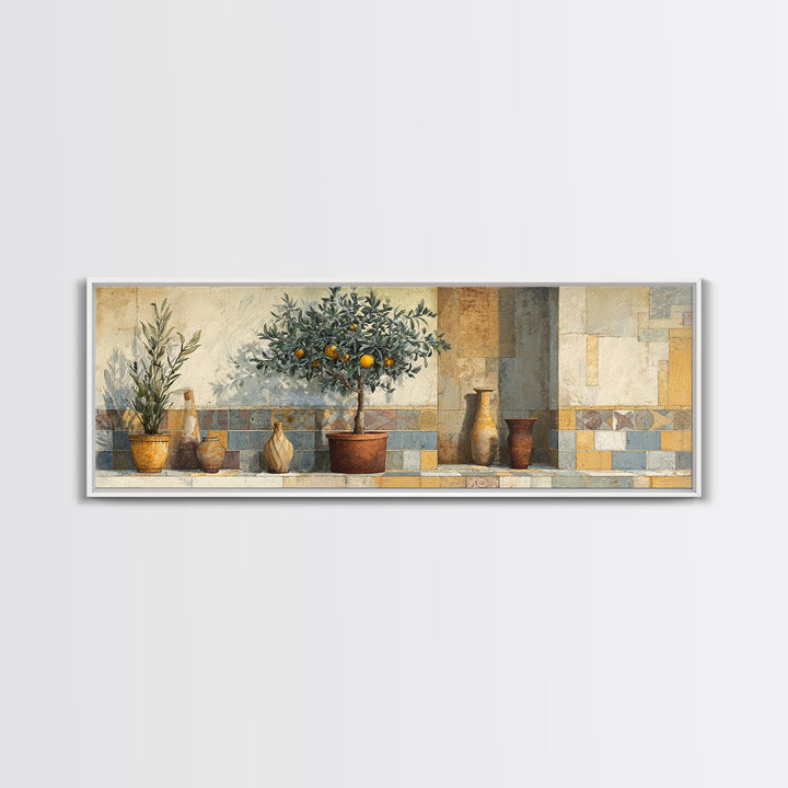 Orange Tree in a Courtyard Planter Canvas Print, Italian Villa Art, Statement Artwork, Living Room Decor, Fine Art, Villa, IVA-3x1-78