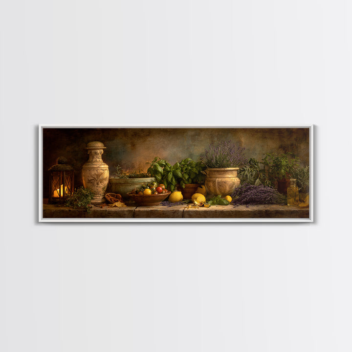 Pasta Herbs and Tomatoes Still Life Canvas Print, Italian Villa Art, Minimalist Decor, Living Room Decor, Fine Art, Villa, IVA-3x1-83