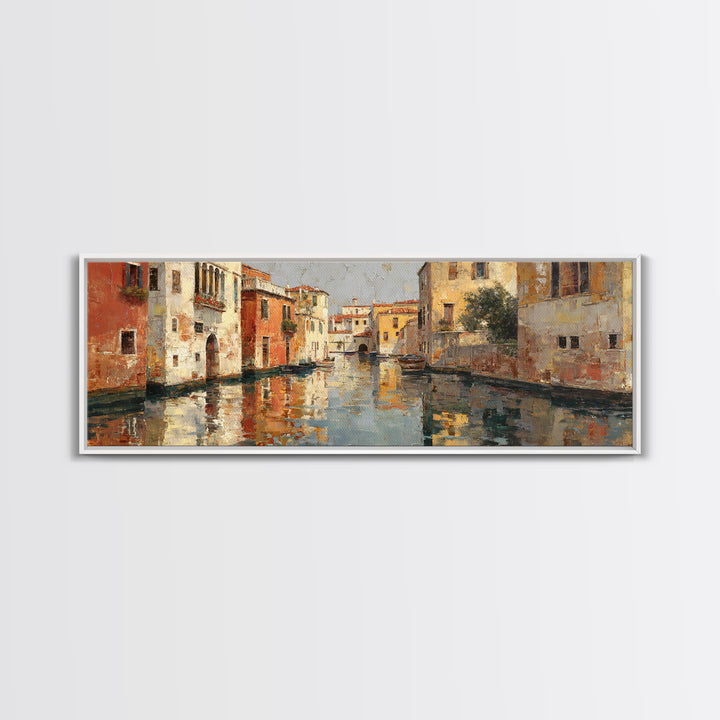 Venetian Canal Reflection Without City Crowd Canvas Print, Italian Villa Art, Contemporary Art, Living Room Decor, Villa, IVA-3x1-84