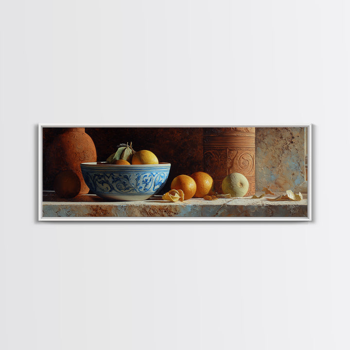 Marble Fruit Still Life Framed Canvas Print, Italian Villa Art, Contemporary Art, Living Room Decor, Fine Art, Villa, IVA-3x1-87