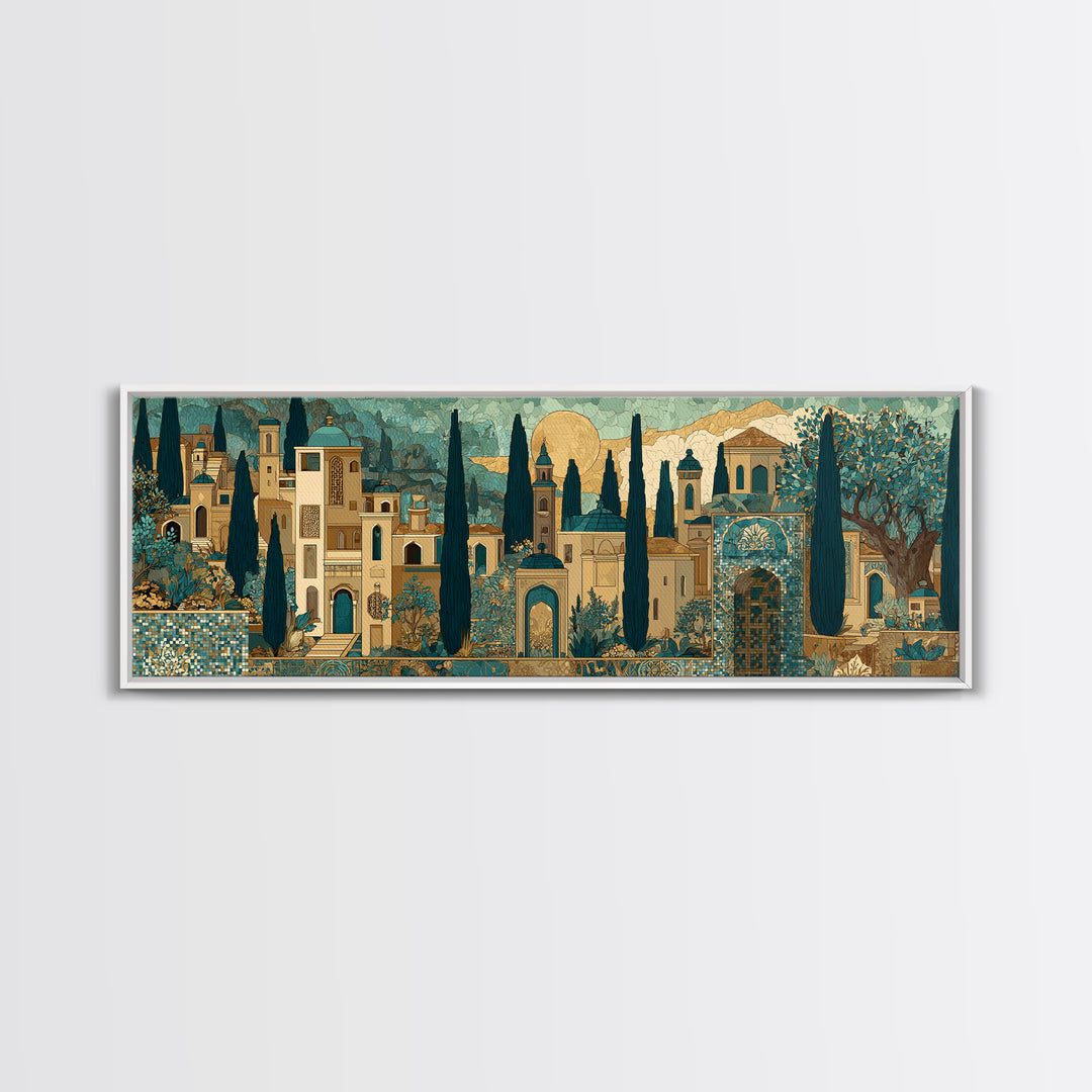 Tuscan Hillside with Cypress Trees and Golden Canvas Print, Italian Villa Art, Farmhouse Wall Art, Living Room Decor, Villa, IVA-3x1-89