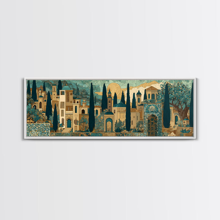 Tuscan Hillside with Cypress Trees and Golden Canvas Print, Italian Villa Art, Farmhouse Wall Art, Living Room Decor, Villa, IVA-3x1-89