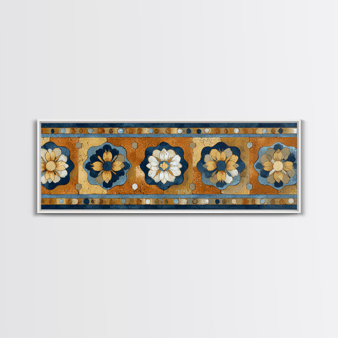 Italian Tile Pattern Framed Canvas Print, Italian Villa Art, Textured Painting, Living Room Decor, Villa, Living Room Wall Art, IVA-3x1-9