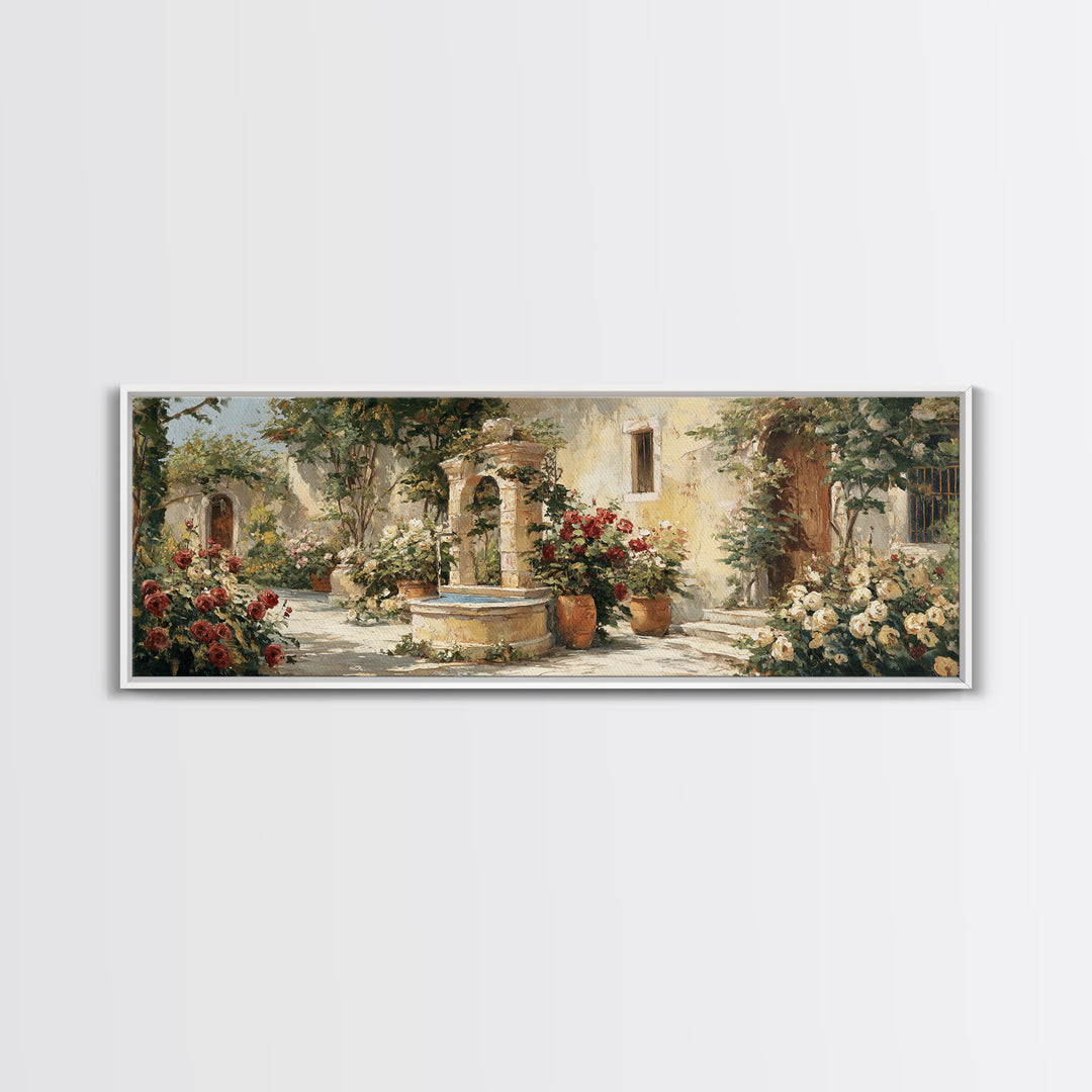 Italian Villa Garden Urn Canvas Print, Italian Villa Art, Framed Wall Art, Living Room Decor, Watercolor Art, Villa, IVA-3x1-94