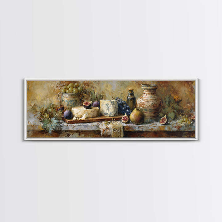 Figs and Cheese on Rustic Wooden Board Canvas Print, Italian Villa Art, Landscape Art, Living Room Decor, Watercolor Art, Villa, IVA-3x1-97