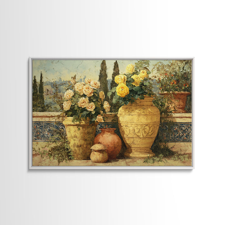 Italian Villa Garden Urn Framed Canvas Print, Italian Villa Art, Printable Wall Art, Living Room Decor, Oil Painting, Villa, IVA-3x2-10
