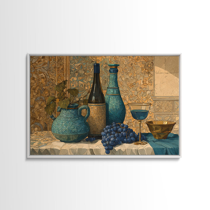 Grapevine and Wine Still Life on Linen Canvas Print, Italian Villa Art, Minimalist Decor, Living Room Decor, Abstract Art, IVA-3x2-11
