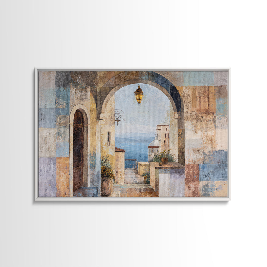 Mediterranean Arch Framing Blue Sea Canvas Print, Italian Villa Art, Luxury Decor, Living Room Decor, Fine Art, Villa, IVA-3x2-12
