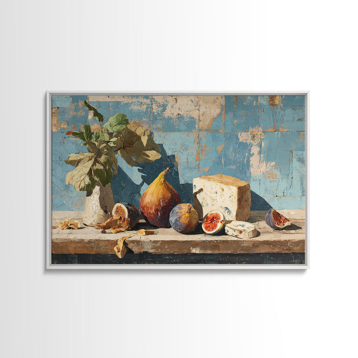 Figs and Cheese on Rustic Wooden Board Canvas Print, Italian Villa Art, Printable Wall Art, Living Room Decor, Villa, IVA-3x2-13