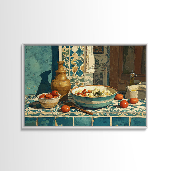 Pasta Herbs and Tomatoes Still Life Framed Canvas Print, Italian Villa Art, Room Decor, Living Room Decor, Fine Art, Villa, IVA-3x2-23