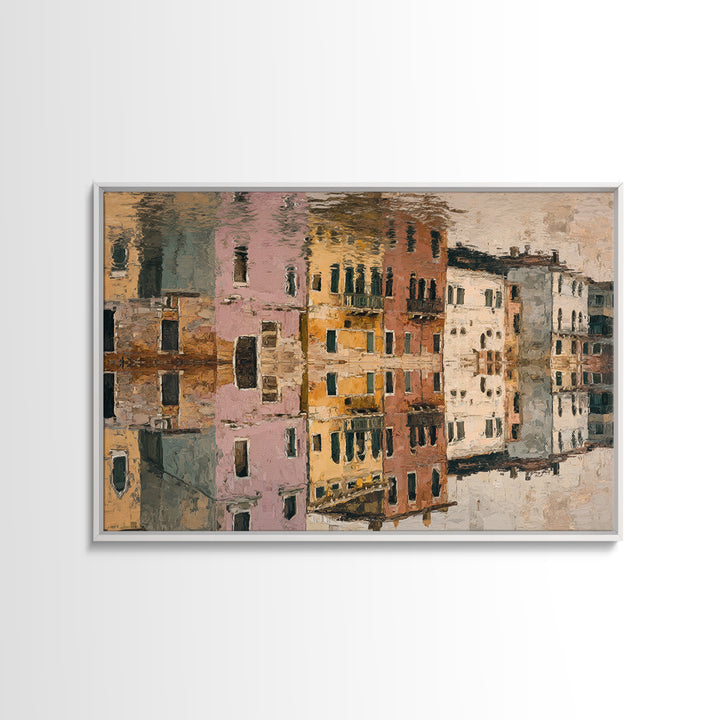 Venetian Canal Reflection Without City Crowd Canvas Print, Italian Villa Art, Textured Painting, Living Room Decor, Villa, IVA-3x2-24