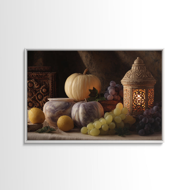 Marble Fruit Still Life Framed Canvas Print, Italian Villa Art, Textured Painting, Living Room Decor, Fine Art, Villa, IVA-3x2-27
