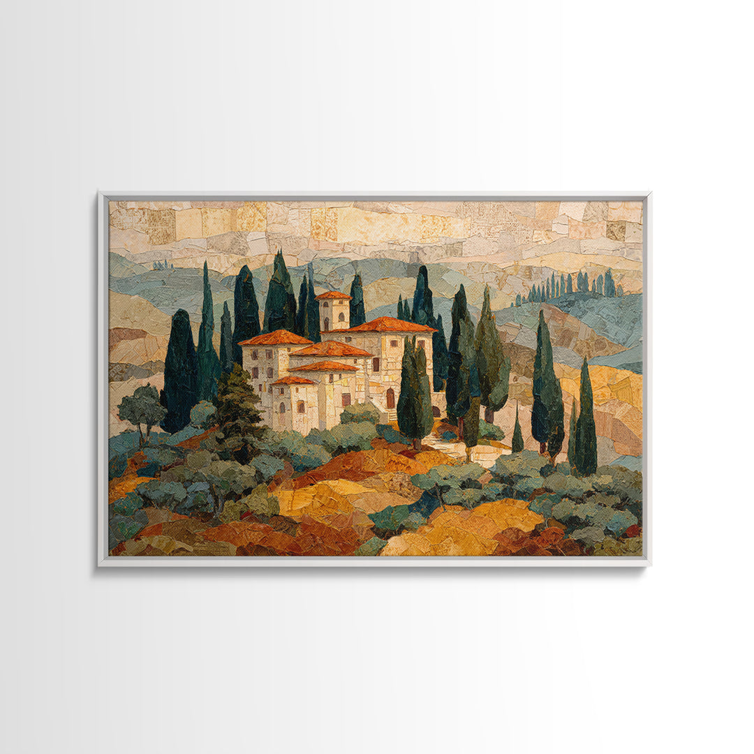 Tuscan Hillside with Cypress Trees and Golden Canvas Print, Italian Villa Art, Living Room Wall Art, Living Room Decor, Villa, IVA-3x2-29