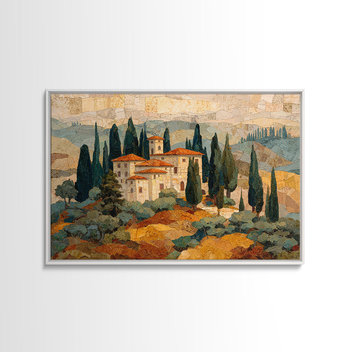 Tuscan Hillside with Cypress Trees and Golden Canvas Print, Italian Villa Art, Living Room Wall Art, Living Room Decor, Villa, IVA-3x2-29
