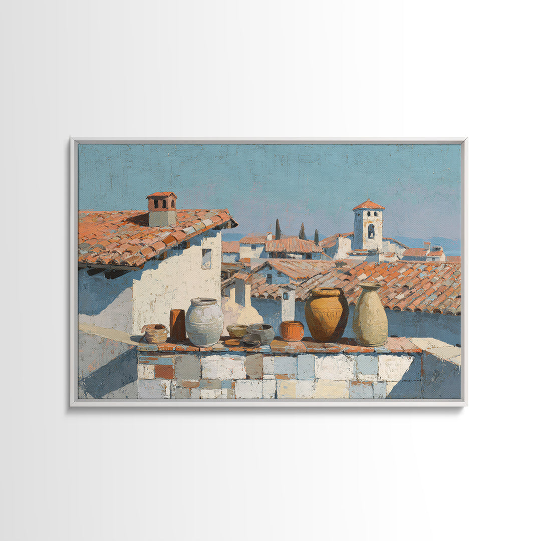 Terracotta Rooftops Against Pale Sky Canvas Print, Italian Villa Art, Minimalist Decor, Living Room Decor, Fine Art, Villa, IVA-3x2-32