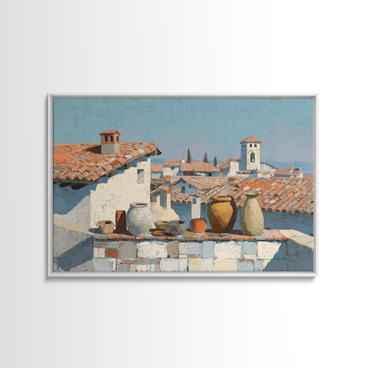 Terracotta Rooftops Against Pale Sky Canvas Print, Italian Villa Art, Minimalist Decor, Living Room Decor, Fine Art, Villa, IVA-3x2-32