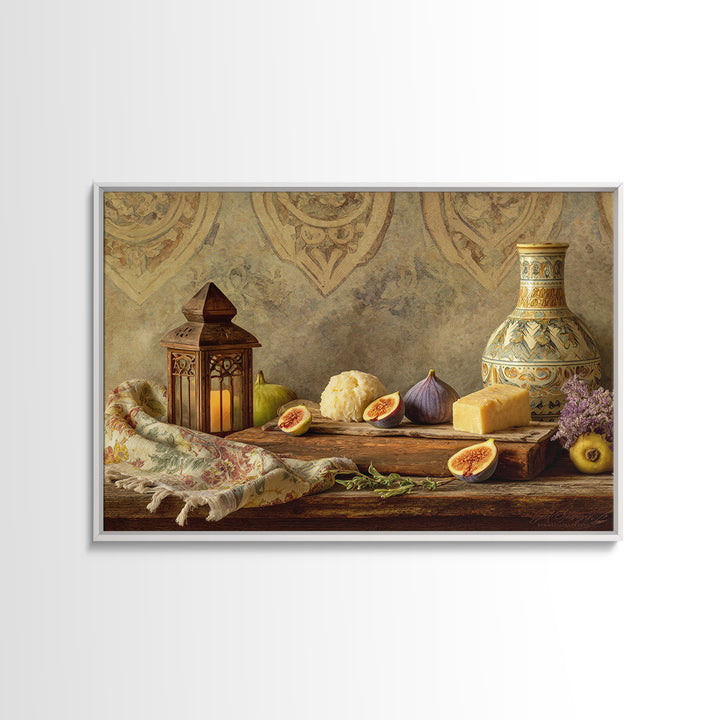 Figs and Cheese on Rustic Wooden Board Canvas Print, Italian Villa Art, Framed Wall Art, Living Room Decor, Oil Painting, Villa, IVA-3x2-37