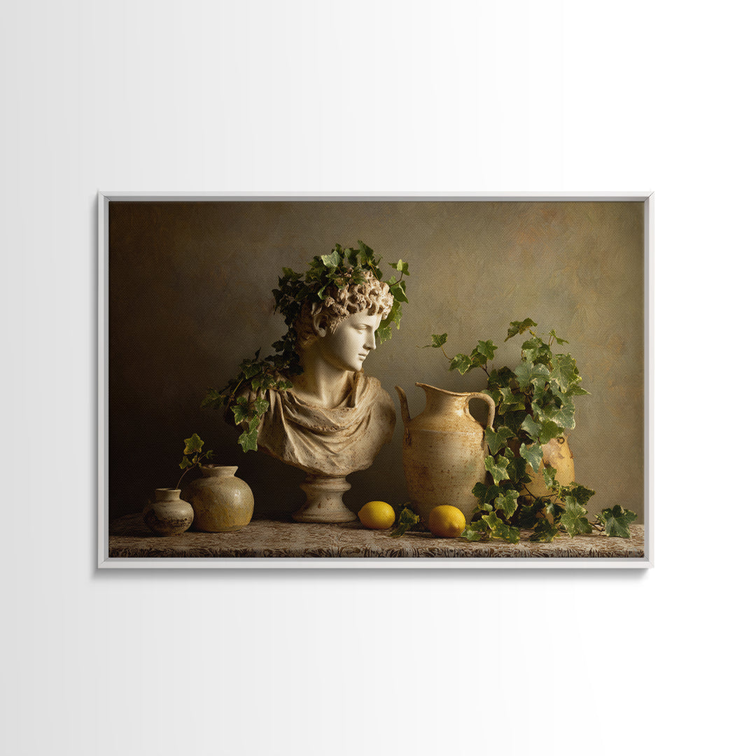 Classic Roman Statue Bust Framed Canvas Print, Italian Villa Art, Printable Wall Art, Living Room Decor, Oil Painting, Villa, IVA-3x2-40
