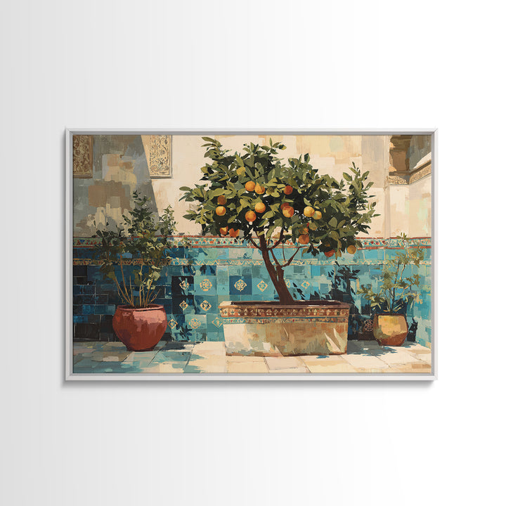 Orange Tree in a Courtyard Planter Canvas Print, Italian Villa Art, Original Painting, Living Room Decor, Fine Art, Villa, IVA-3x2-42